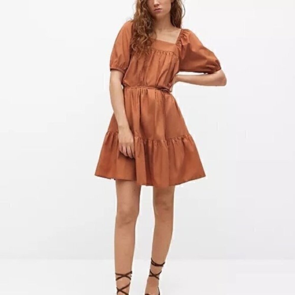 Mango Frill Cotton Dress in Terracotta Size 4 LIKE NEW